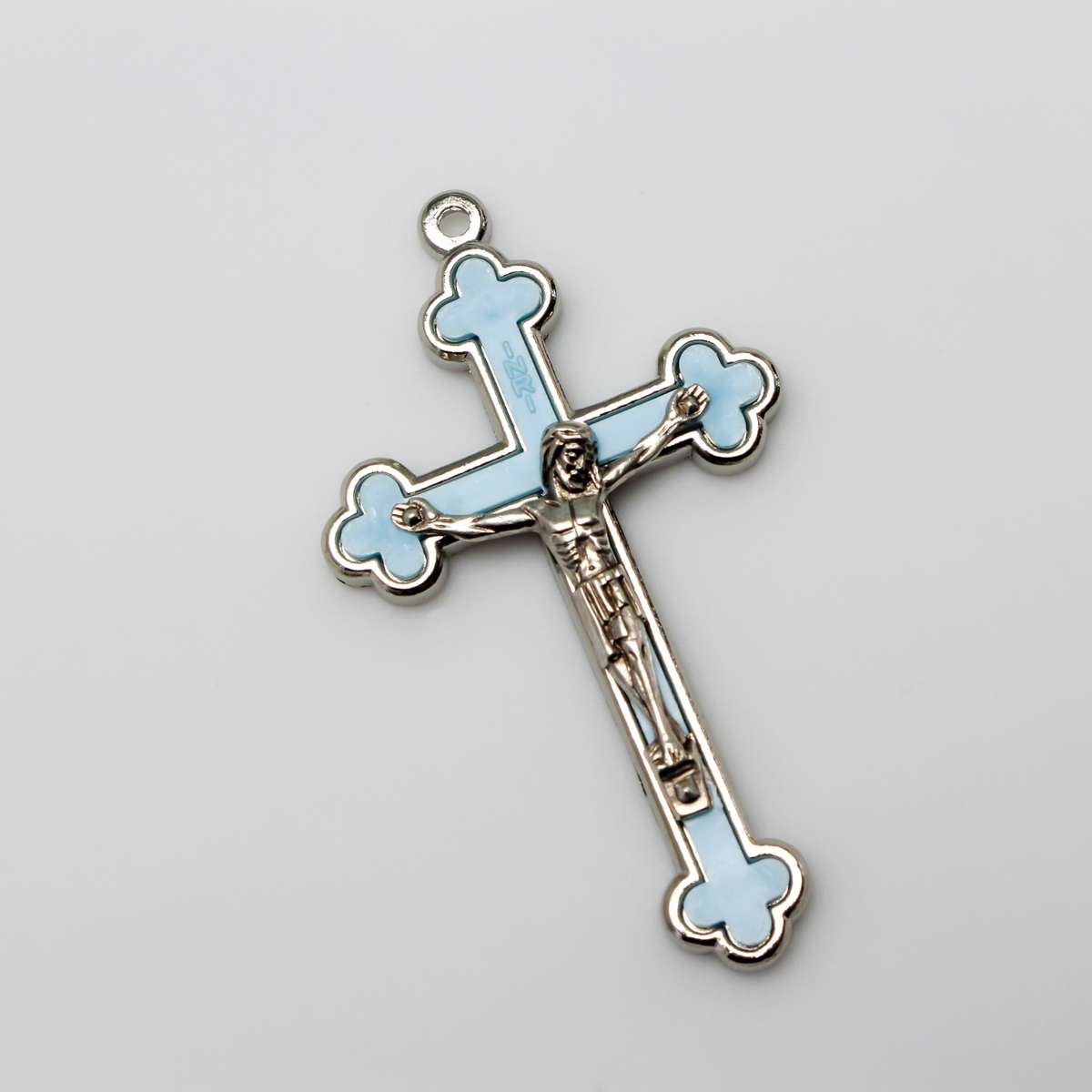 Blue Crucifix Cross with Cloverleaf Budded Ends - Metal Bound - 2.5" Long - Made in Italy