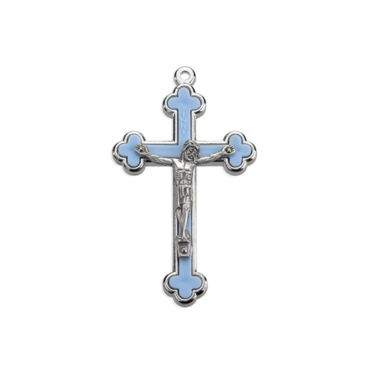 Blue Crucifix Cross with Cloverleaf Budded Ends - Metal Bound - 2.5" Long - Made in Italy
