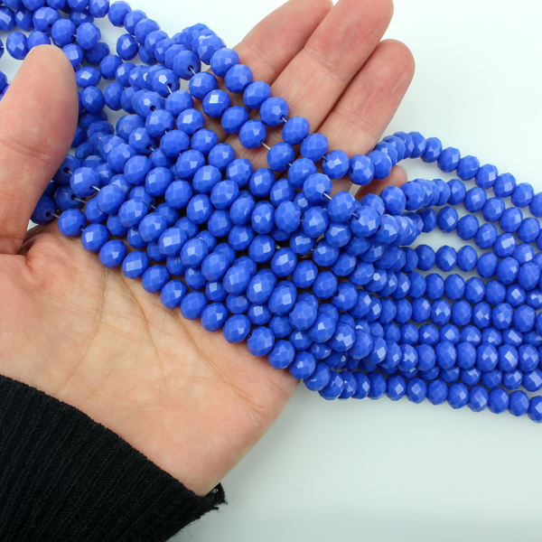 Glass Faceted Rondelle Beads - Opaque Royal Blue Prayer Beads - 1 strand 8x6mm