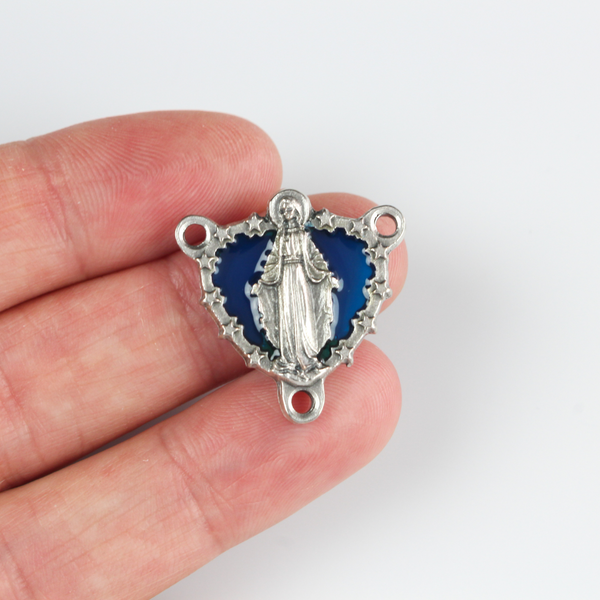 Blue Miraculous Medal Rosary Centerpiece with Stars - Our Lady of Grace Rosary Parts