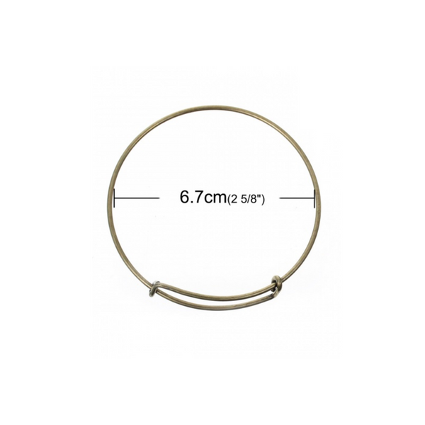 Adjustable Bangle Bracelet - Antiqued Bronze Wire Expandable 67mm