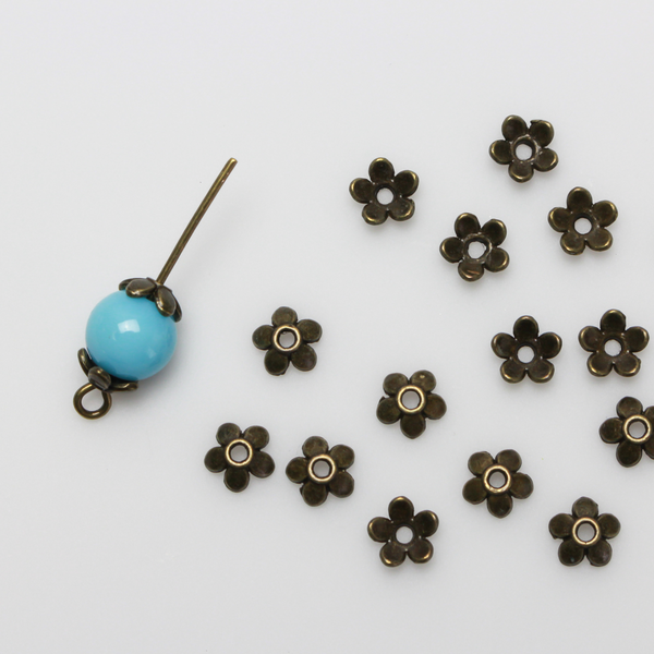 Bronze Flower Bead Caps 6mm in diameter (Fit beads 6-10mm) Sold in pkgs 120 caps