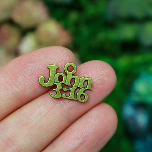 John 3:16 charms in antiqued bronze color, 19mm x 13mm