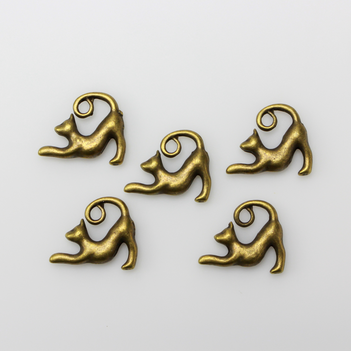 Cat Charms in Yoga Stretch Pose Bronze Tone - Symbol of Curiosity, Courage, Patience 25pcs