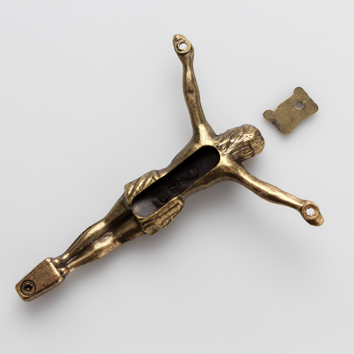 A beautifully detailed bronze corpus that comes with an INRI scroll sign
