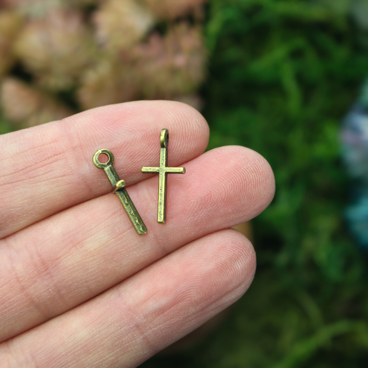 simple bronze cross charm 17mm long