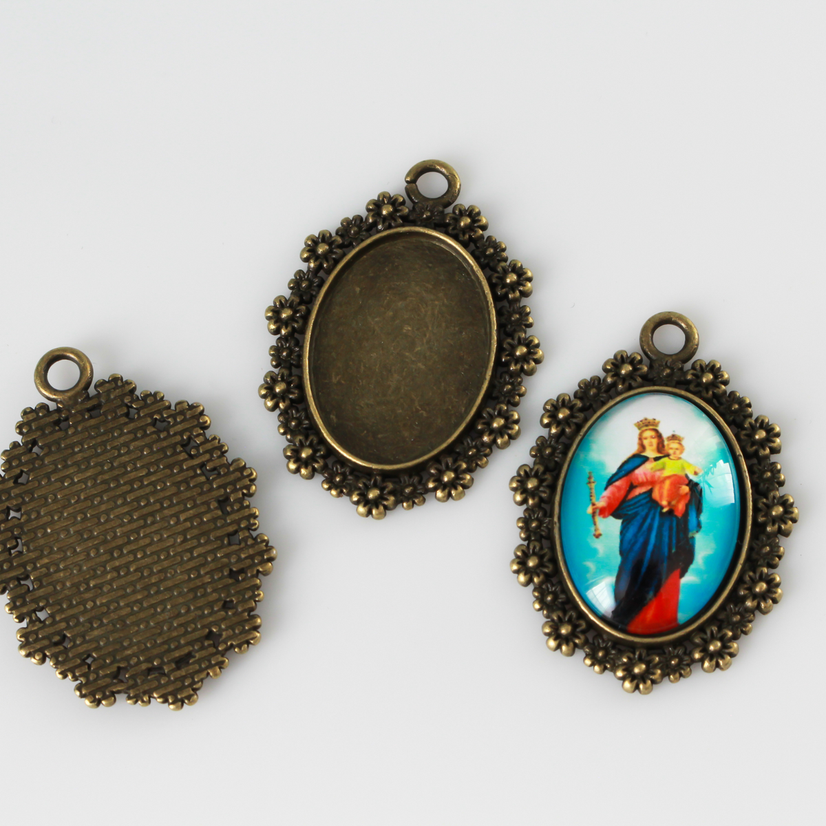 Bronze Flower Bezel Tray - Fits 25x18mm Oval Cabochon, Ornate Daisy Edge Cameo Frame, 5pcs