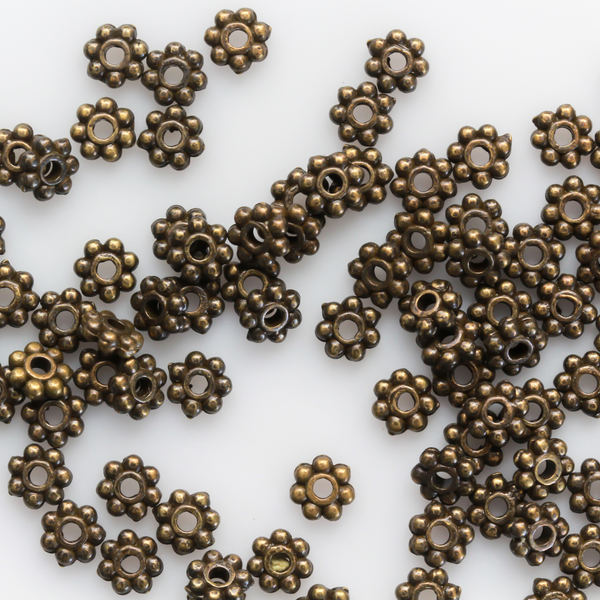 Bronze Daisy Spacer Beads 4mm diameter, 0.8mm hole - Flower Shaped Discs 150pcs