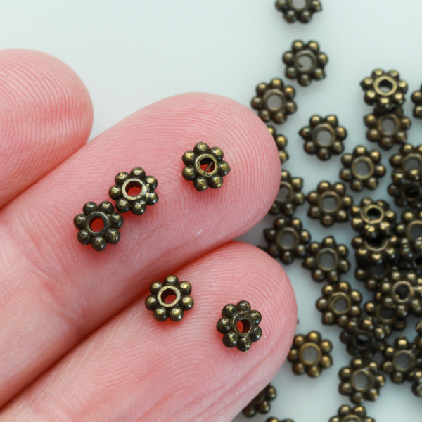 Bronze Daisy Spacer Beads 4mm diameter, 0.8mm hole - Flower Shaped Discs 150pcs