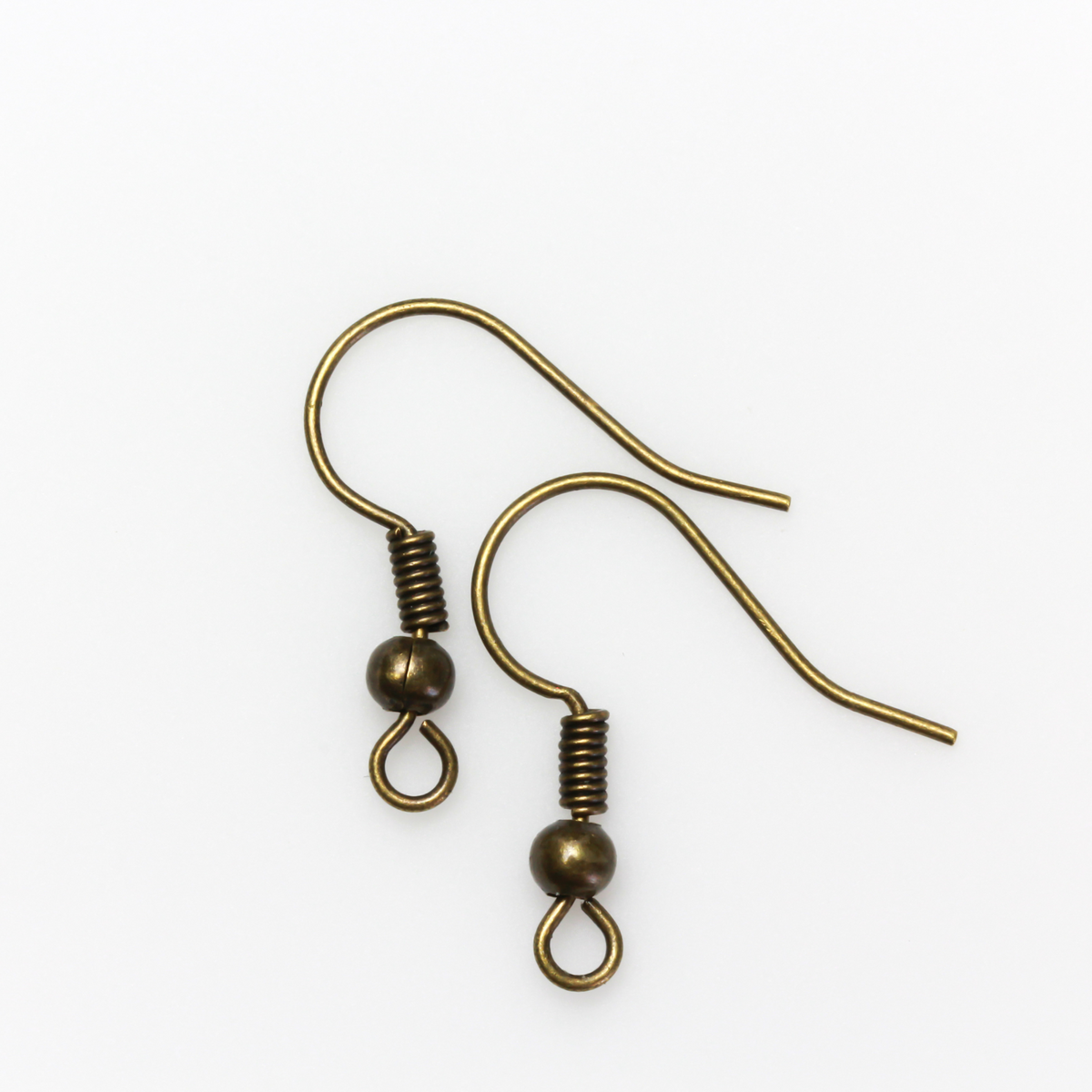 Brass earring hooks with a horizontal loop and an antiqued bronze finish. 23 gauge wire. Sold in packages of 30 hooks (15 pairs).
