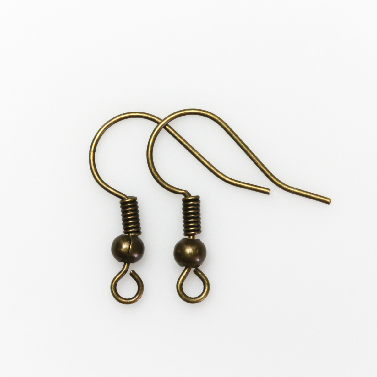 Brass earring hooks with a horizontal loop and an antiqued bronze finish. 23 gauge wire. Sold in packages of 30 hooks (15 pairs).