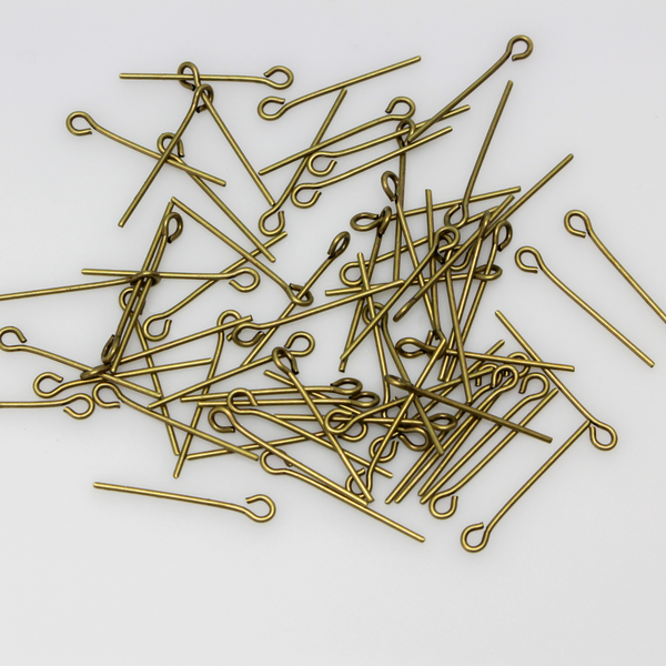 Eye pins in a bronze color, high quality, made in Italy. The pins are 16mm long (excluding the loop) and are generally ideal for 9 mm or smaller beads