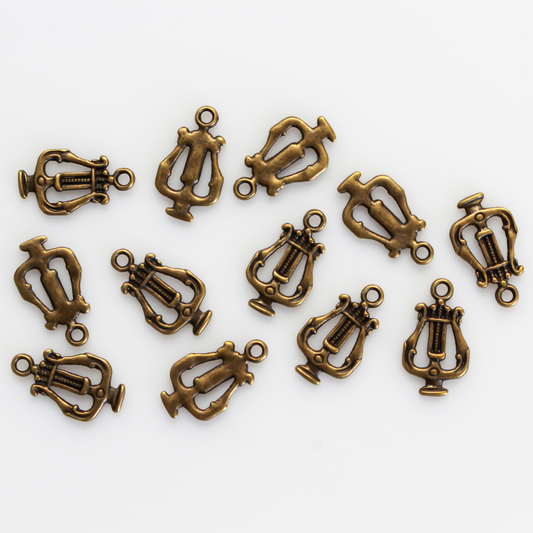 Bronze Harp Musical Instrument Charms - King David Divine Lyre Symbol of Psalms 25pcs