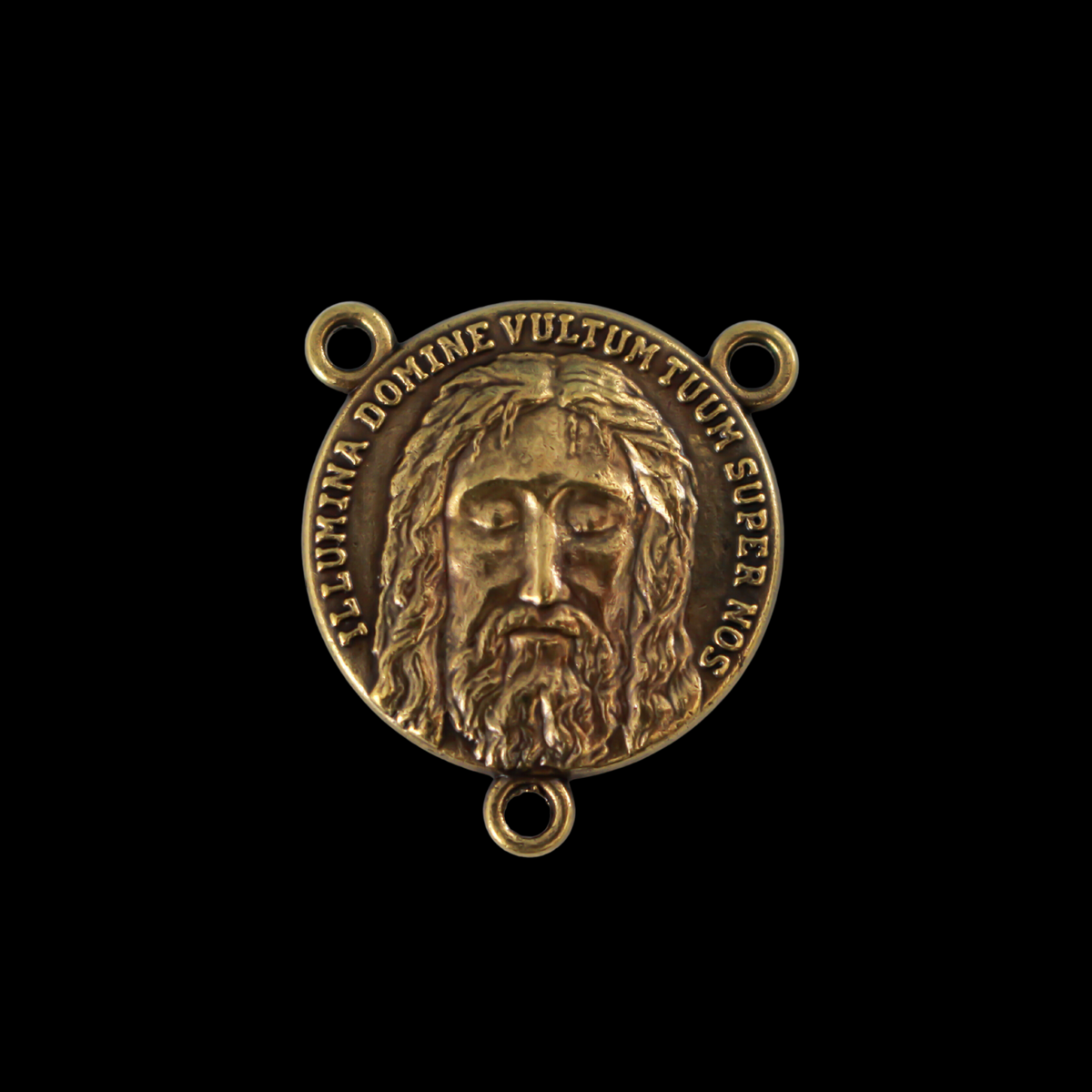 Beautifully detailed bronze Holy Face of Christ rosary centerpiece
