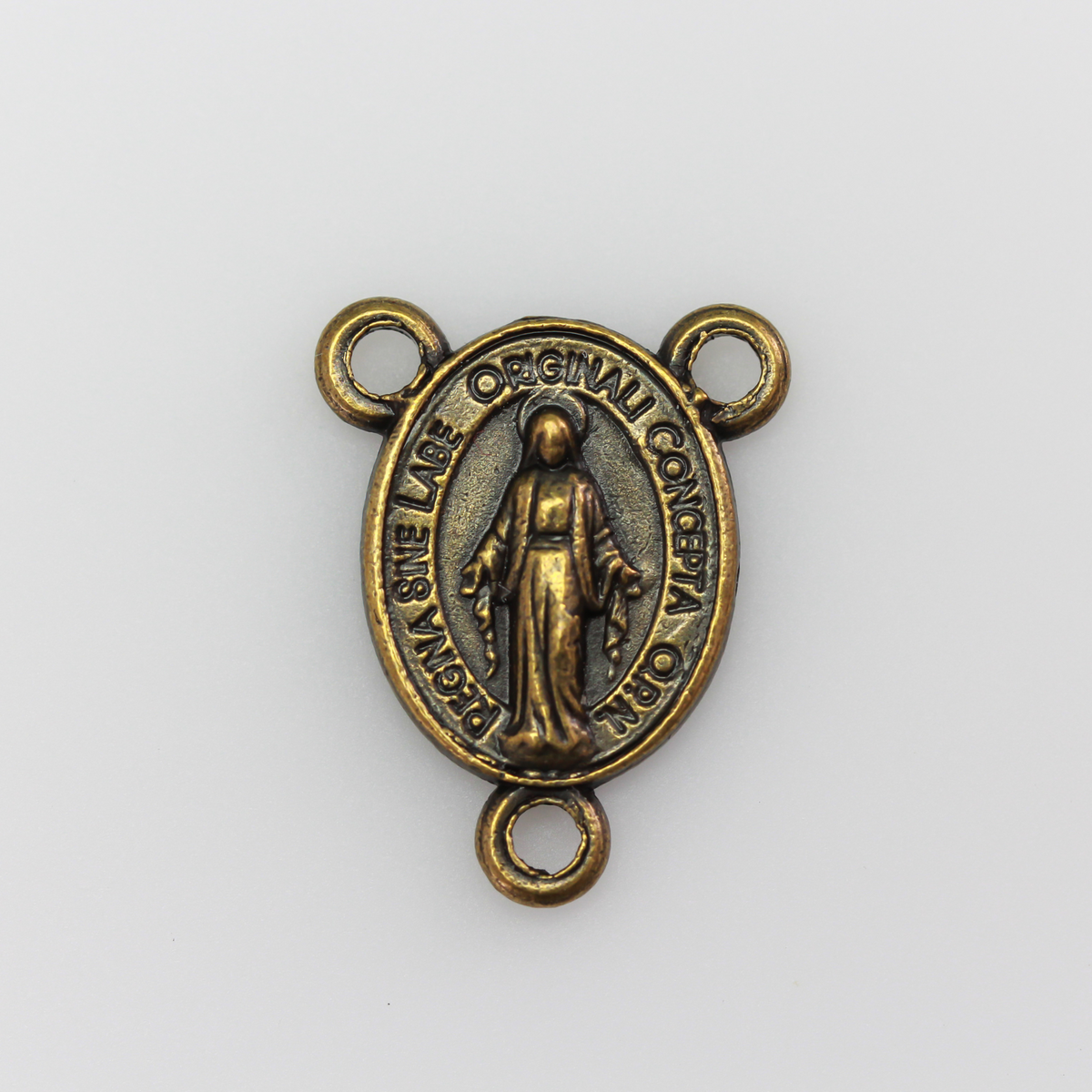 Bronze Miraculous Mary Medal Rosary Centerpiece