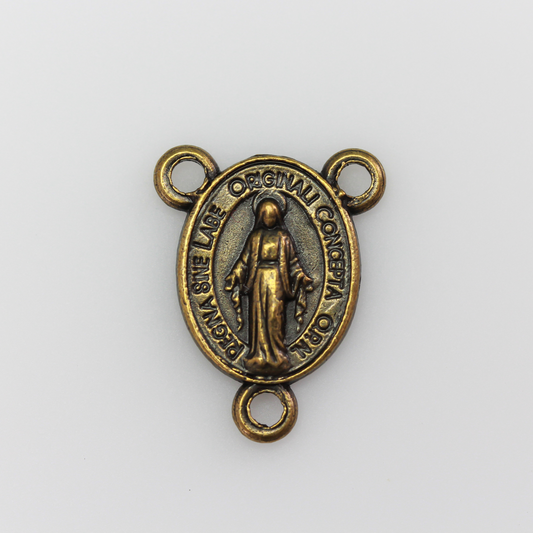 Bronze Miraculous Mary Medal Rosary Centerpiece