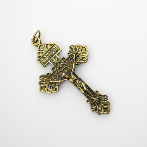 Bronze Indulgence Pardon Crucifix - Jesus Nazarenus Rex Judaeorum 2-1/8" long