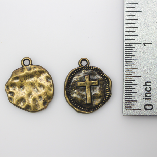 Rustic round cross charms in an antique bronze finish 22mm long