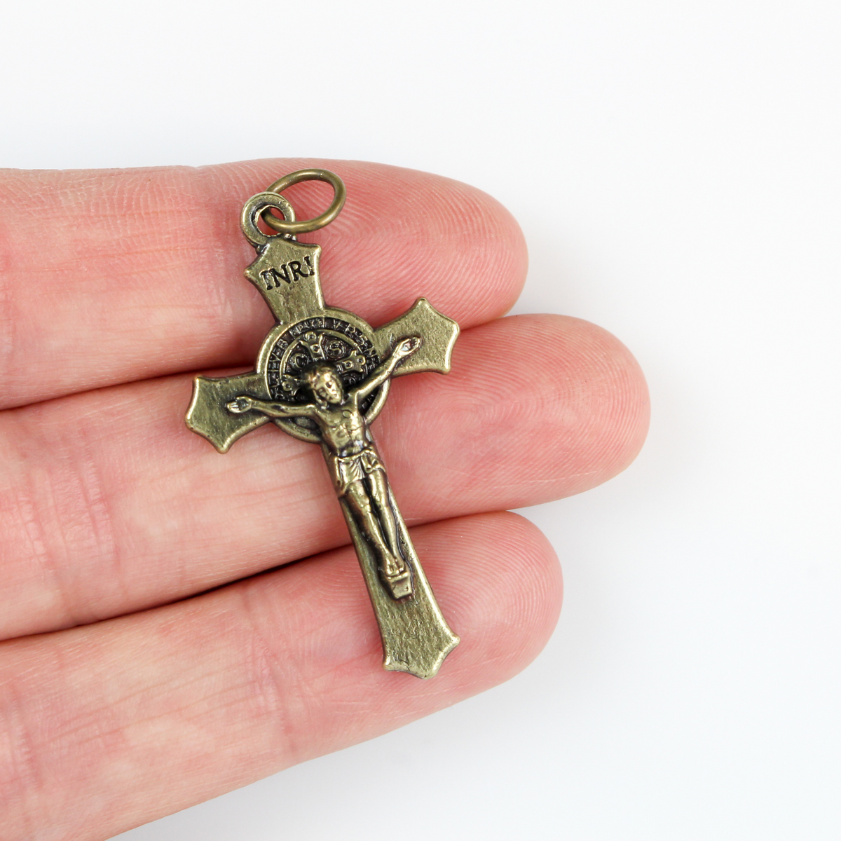 Bronze Saint Benedict Crucifix with Flared Edge 1.5" Long
