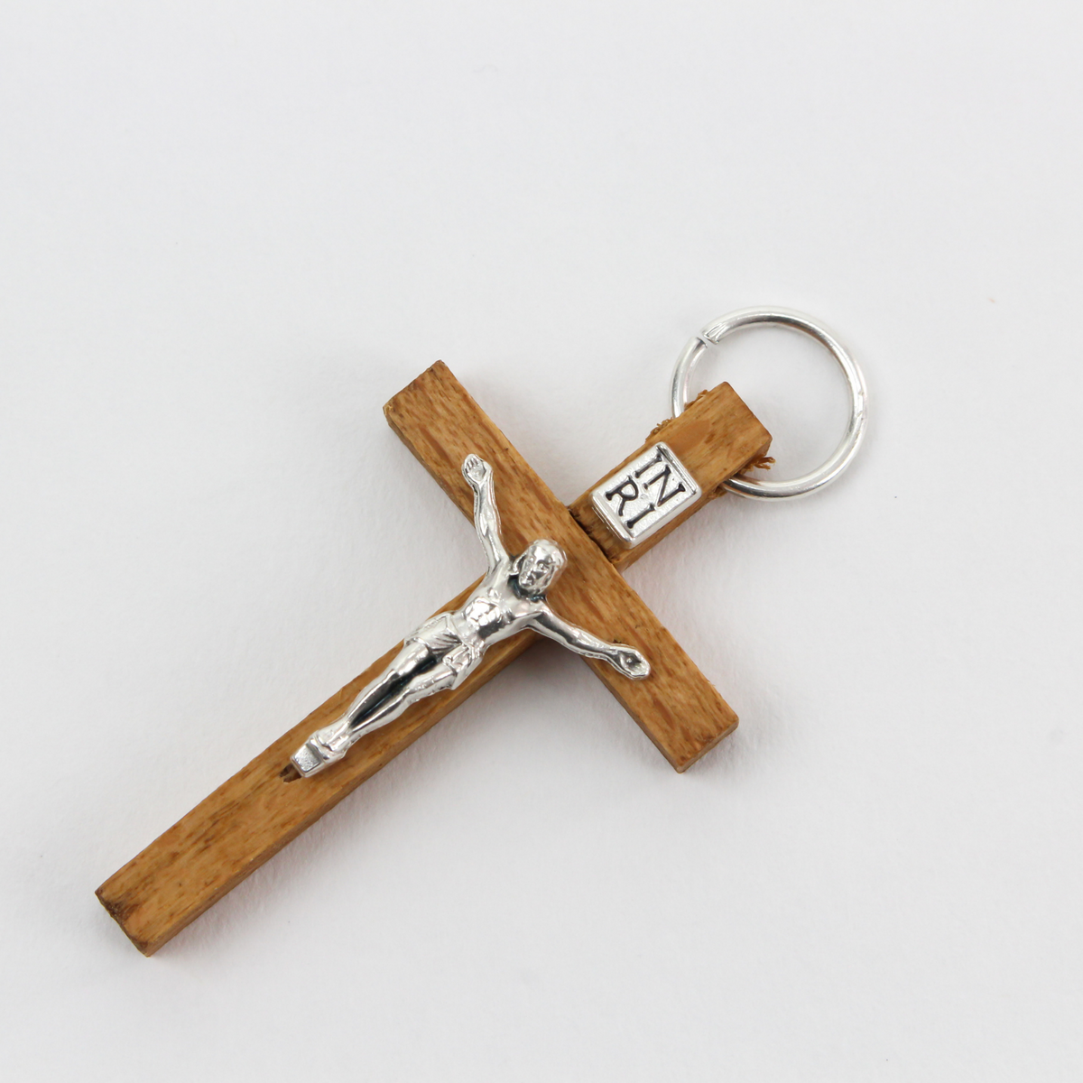Brown Wood Crucifix Cross Pendant with Metal Corpus 1-3/4" long, Made in Italy