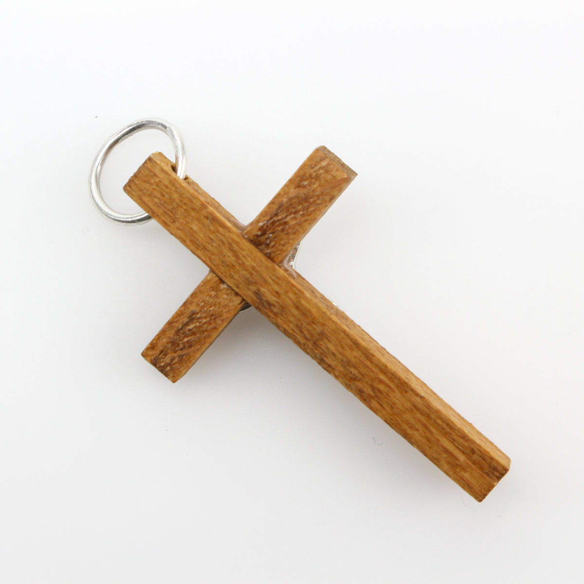 Brown Wood Crucifix Cross Pendant with Metal Corpus 1-3/4" long, Made in Italy