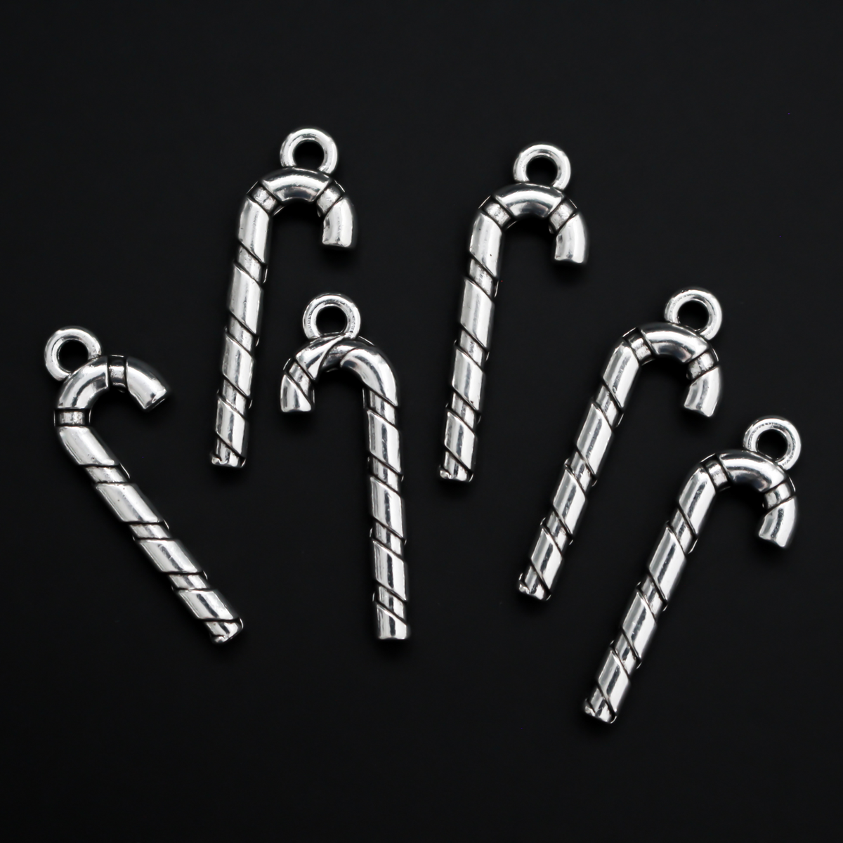 Silver tone candy cane charms, 25mm long