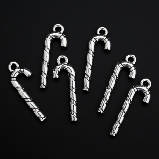 Silver tone candy cane charms, 25mm long