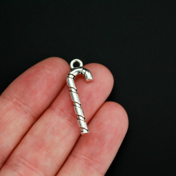 Silver tone candy cane charms, 25mm long