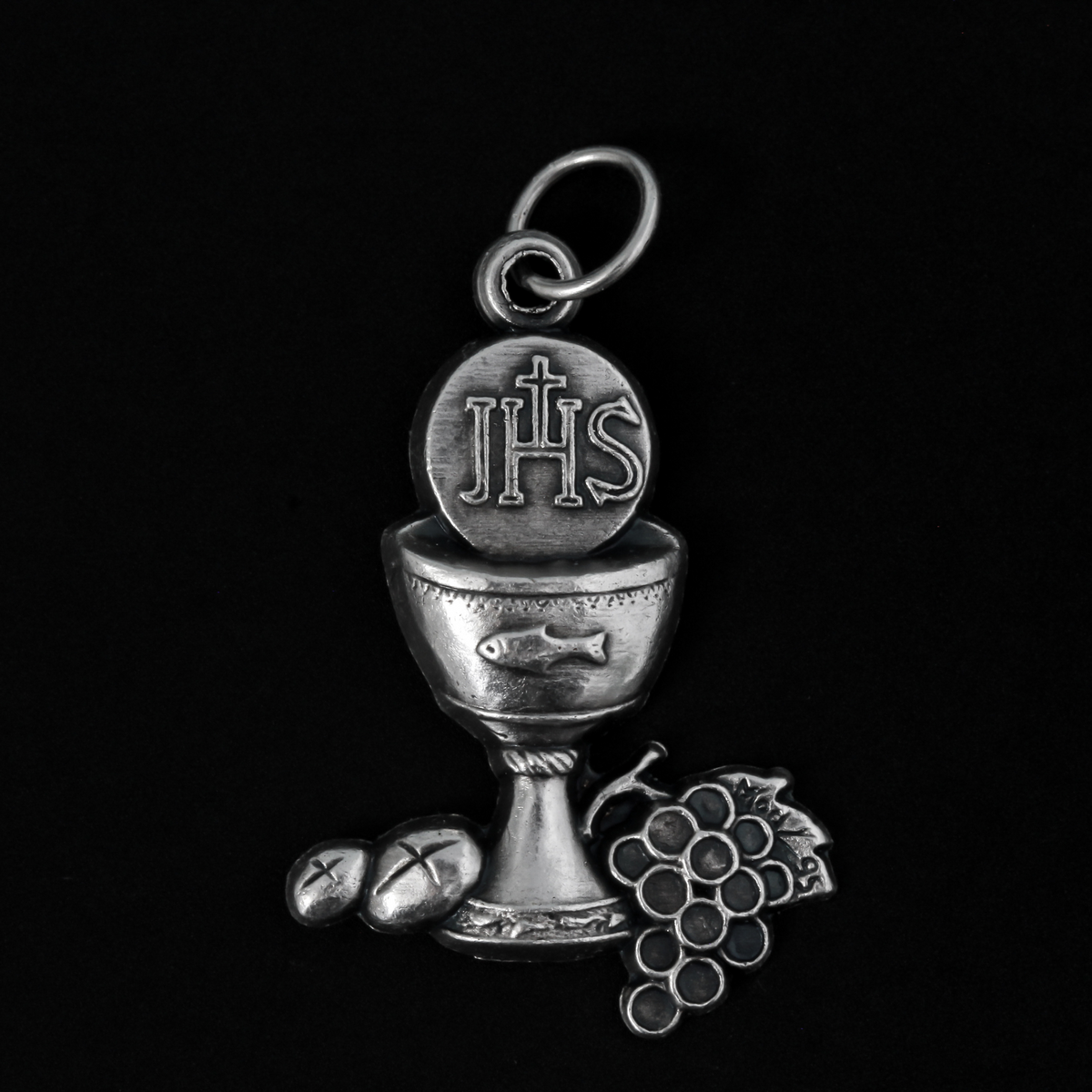 Communion Chalice charm that has the image of Jesus Ecce Homo, on the backside
