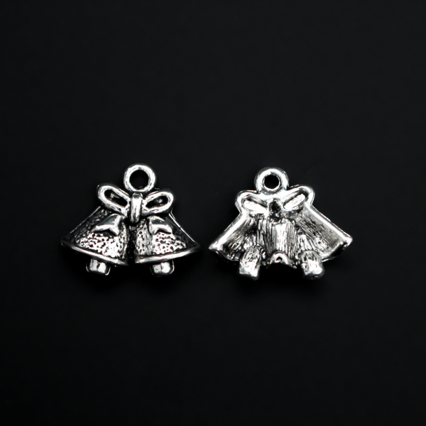 Silver tone Christmas bell charms, 14mm long