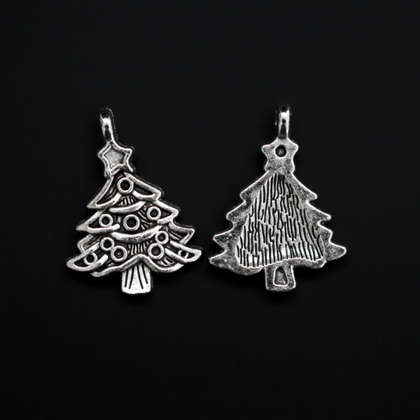 Silver tone Christmas tree charms, 24mm long