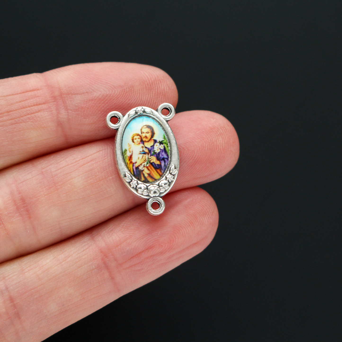 Saint Joseph Color Image Rosary Centerpiece - Patron Saint of Fathers