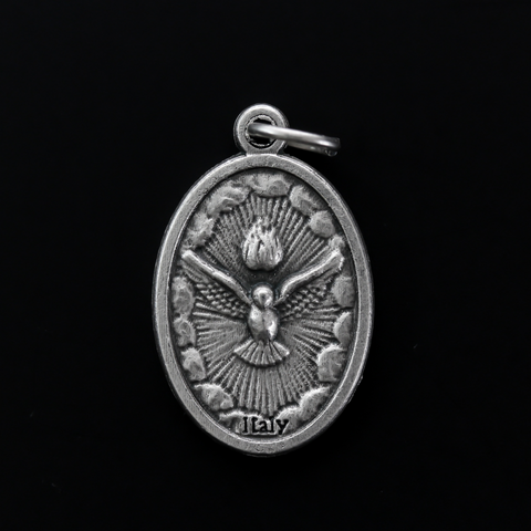 Holy Spirit medal with a dove symbolizing the Holy Spirit on the front and the words "Come, Holy Spirit" on the backside.