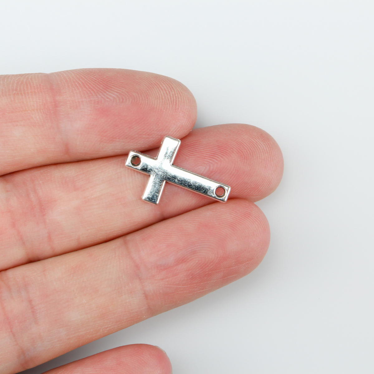 silver tone cross shaped bracelet connector links 18mm long