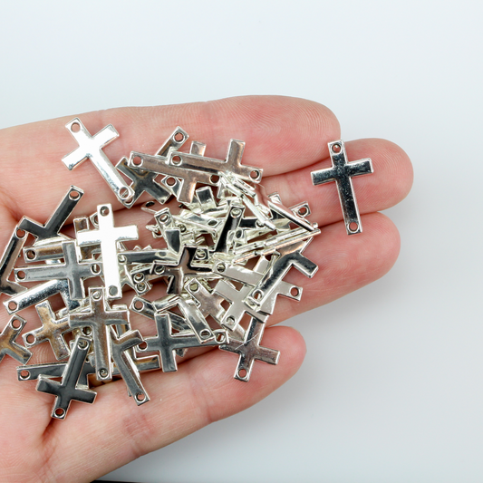 silver tone cross shaped bracelet connector links 18mm long