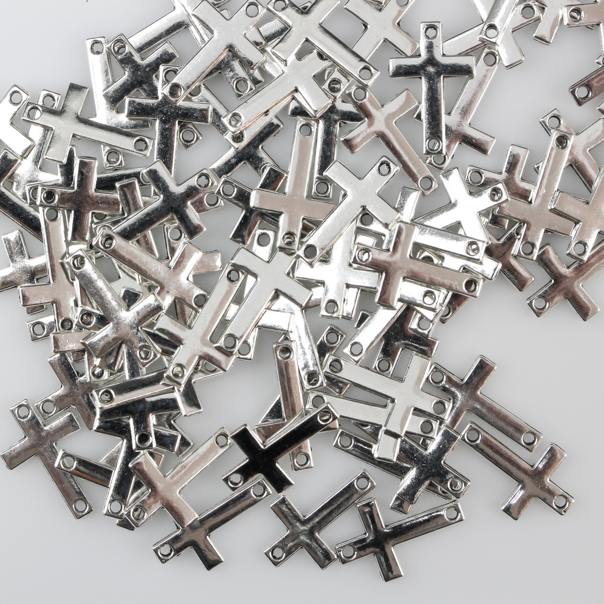 Silver Tone Flat Cross Connector Links for Bracelets, Rosaries, Chaplets - 25pcs