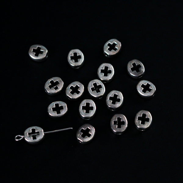 Metal Silver Spacer Bead with Cutout Cross Design 6.5mm x 5.5mm, 20pcs