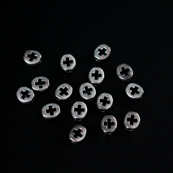 Metal Silver Spacer Bead with Cutout Cross Design 6.5mm x 5.5mm, 20pcs