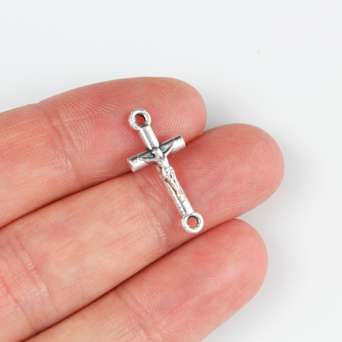 Silver Crucifix Cross Connector Links for Bracelets, Rosaries, Chaplets 6pcs