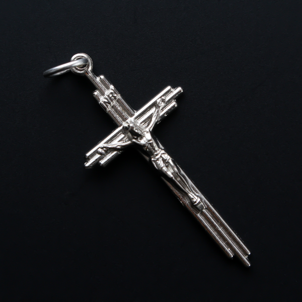 Standard Crucifix Cross Pendant - Silver Tone Three Bar Design 1-5/8" Long