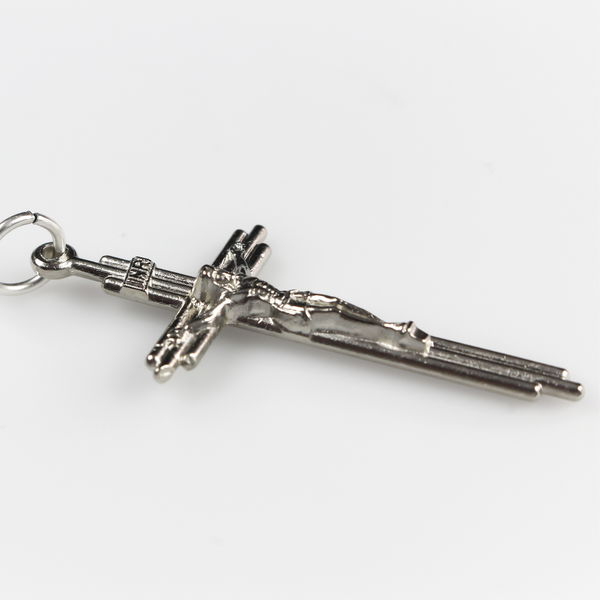 Standard Crucifix Cross Pendant - Silver Tone Three Bar Design 1-5/8" Long