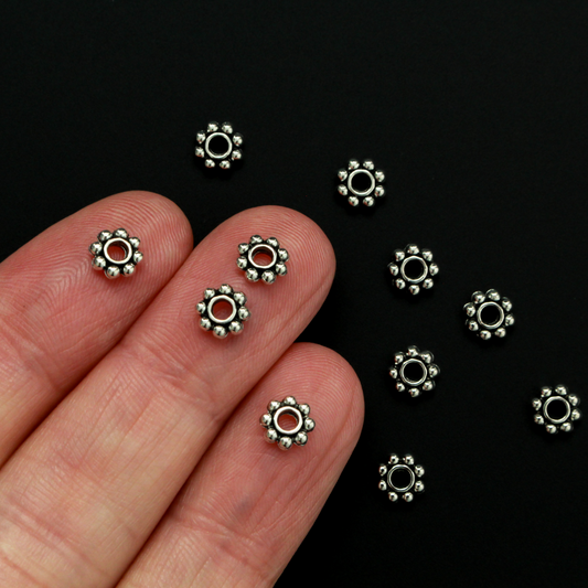 Antiqued Silver Tone Daisy Spacer Beads 6mm diameter, 2mm hole
