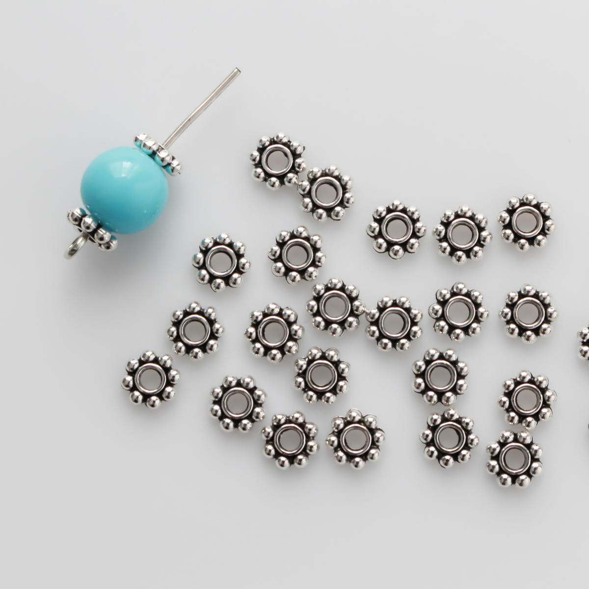 Antiqued Silver Tone Daisy Spacer Beads 6mm diameter, 2mm hole
