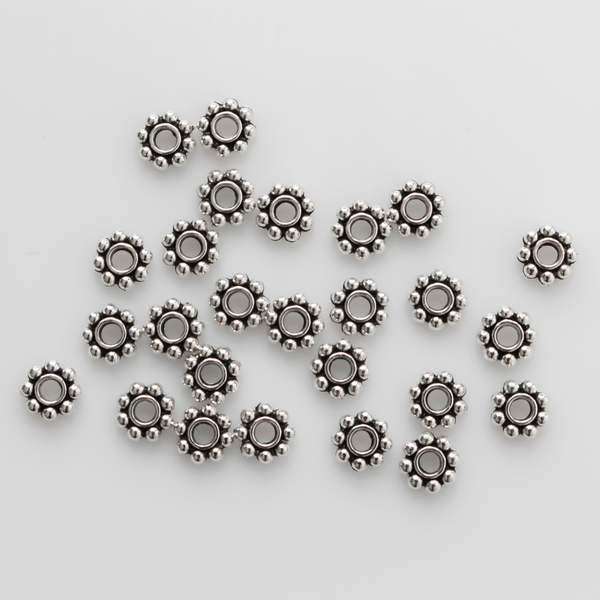 Antiqued Silver Tone Daisy Spacer Beads 6mm diameter, 2mm hole