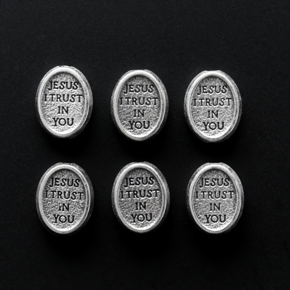 Divine Mercy of Jesus Metal Spacer Beads - Jesus, I trust in You Rosary Beads - 6pcs