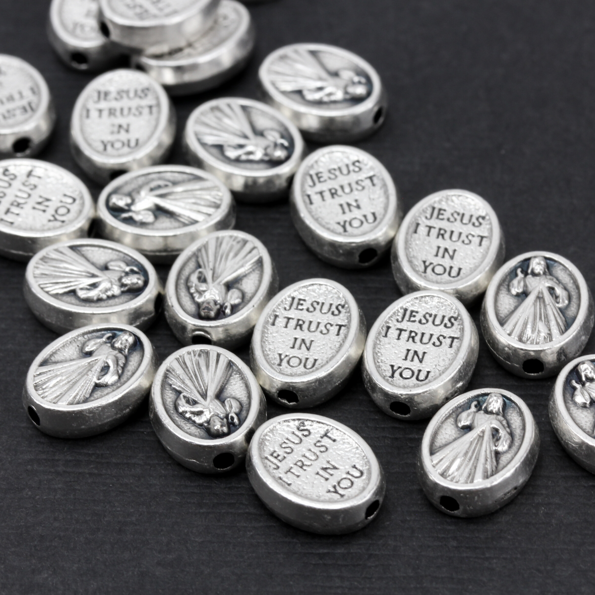 divine mercy rosary beads 9mm long silver tone color