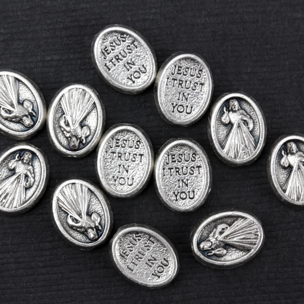 Divine Mercy of Jesus Metal Spacer Beads - Jesus, I trust in You Rosary Beads - 6pcs