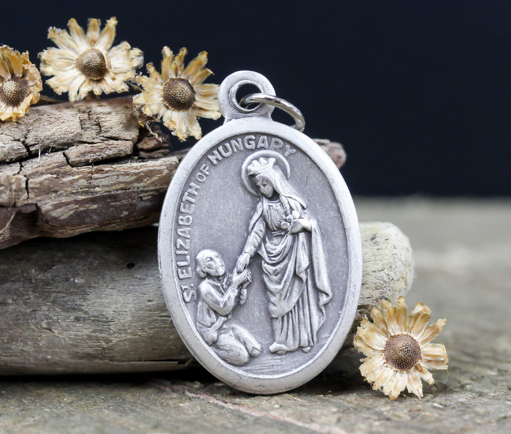 Saint Elizabeth Of Hungary Religious Medal - Choose 10K/14K Gold Or Sterling Silver (17mm, 21mm, 24mm)
