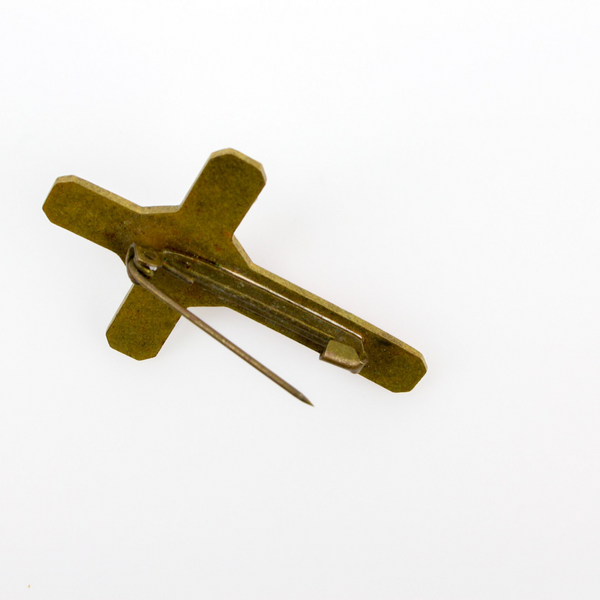Vintage Enamel on Brass Cross Brooch Pin - Limburg to Lourdes Pilgrimage Souvenir