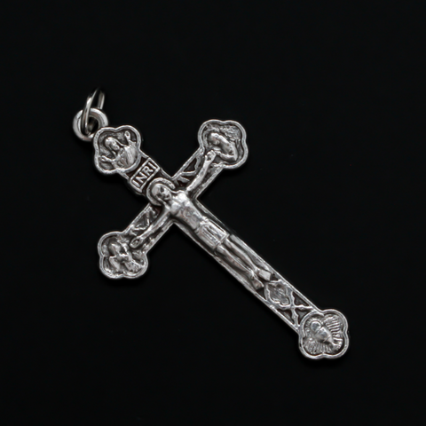Silver tone crucifix that is Byzantine in style
